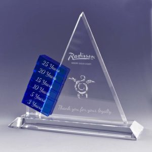 Milestone Triangle trophy with perpetual crystal milestones